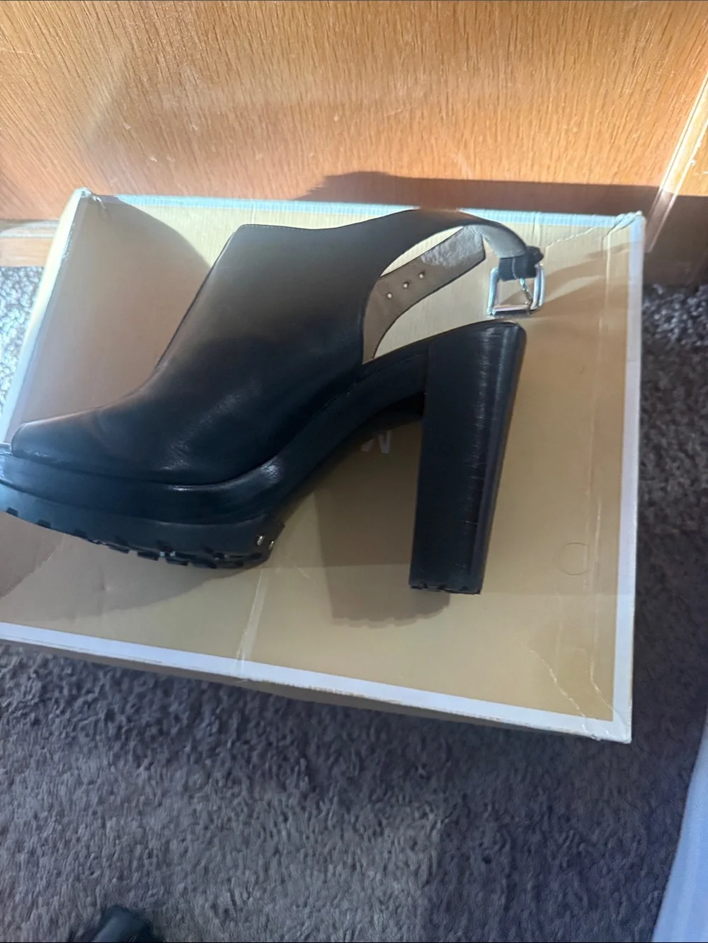 Michael Kors Black Leather Peep-Toe Slingback Heels